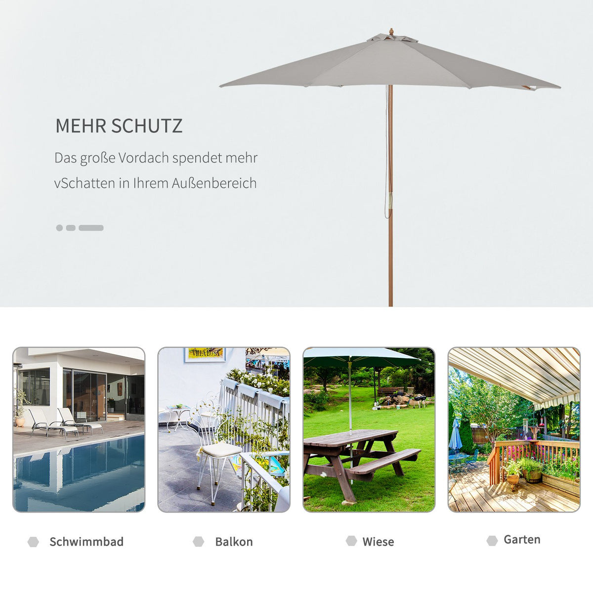 Parasol Wood 300 Cm Wooden Umbrella Garden Umbrella Balcony Umbrella Bamboo Gray