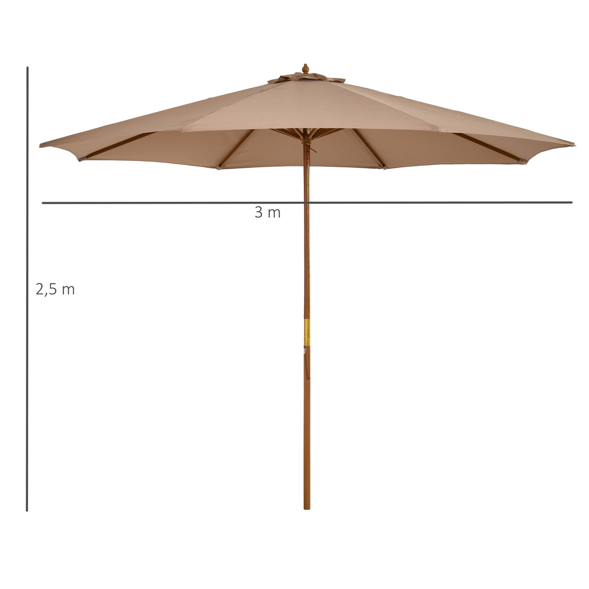 Parasol Wood 300 Cm Wooden Umbrella Garden Umbrella Balcony Umbrella Bamboo Khaki