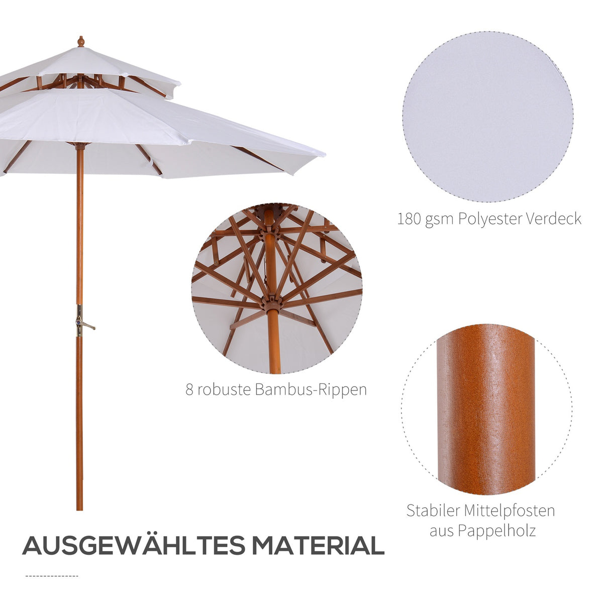 Parasol Wooden Parasol Garden Umbrella With Double Roof Balcony Umbrella Cream