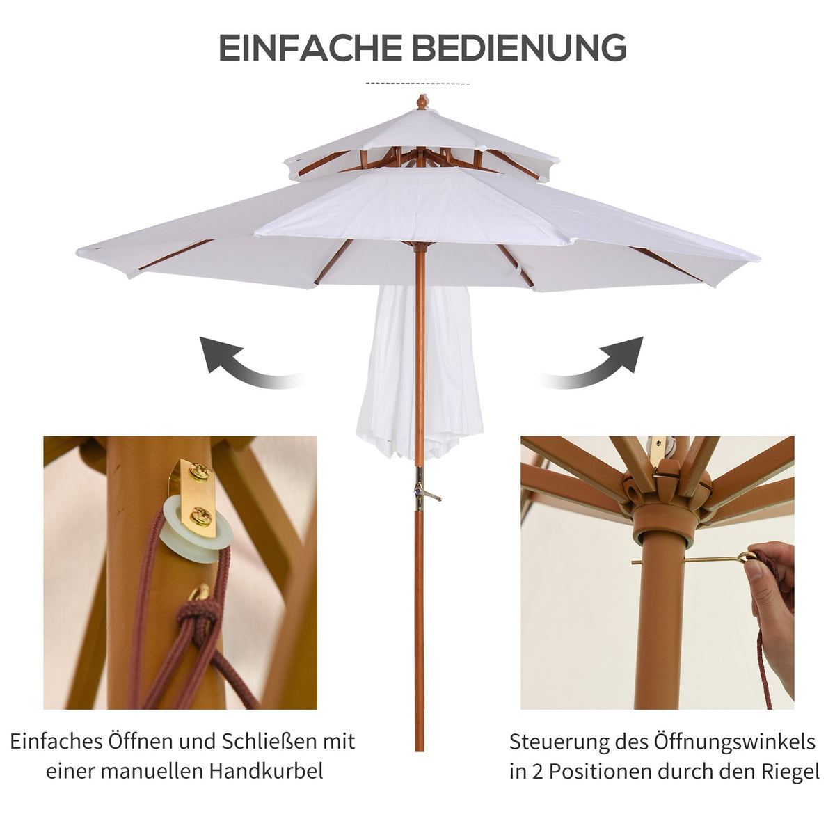 Parasol Wooden Parasol Garden Umbrella With Double Roof Balcony Umbrella Cream