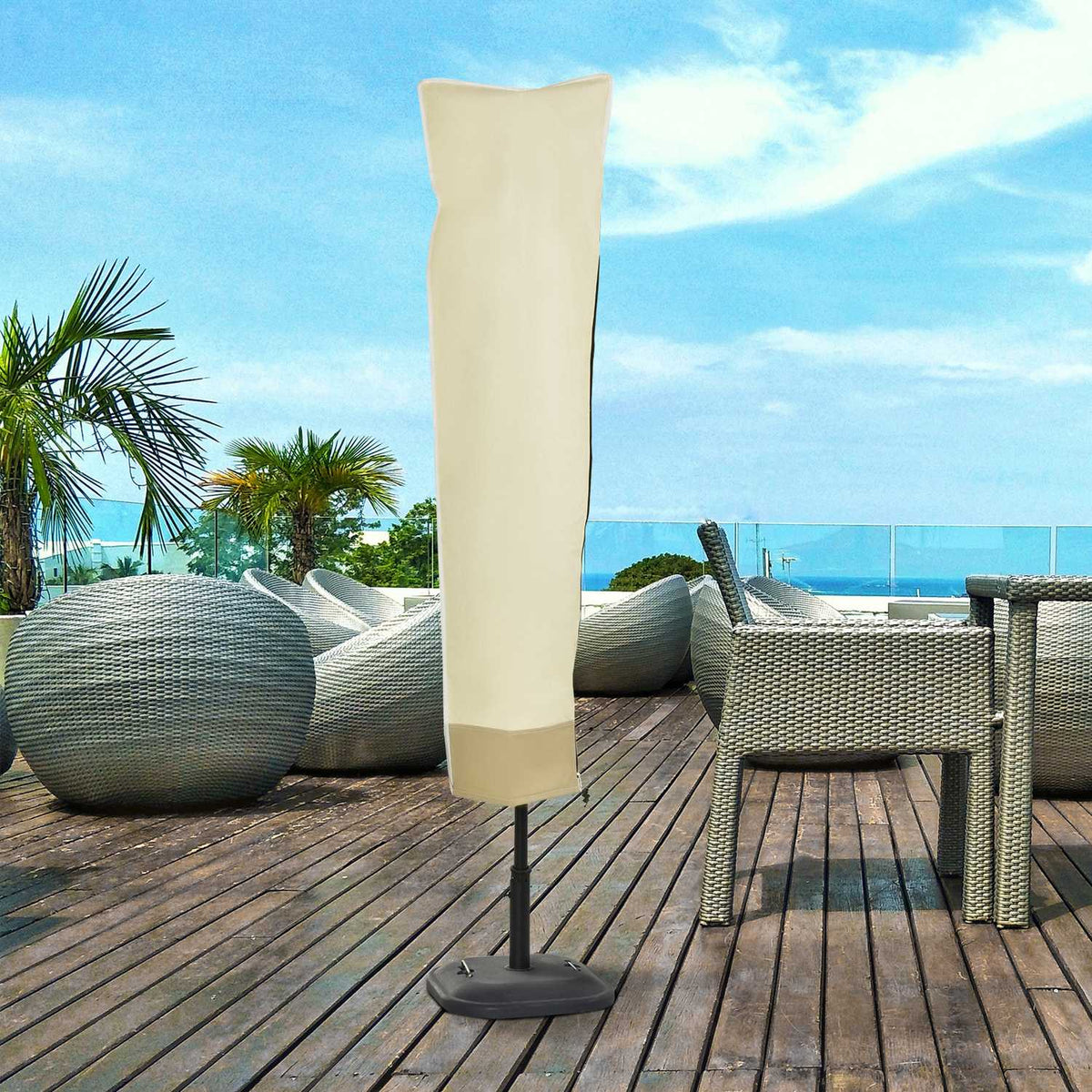 Parasol protective cover up to Ø300cm cover with zipper, Oxford fabric, beige + coffee, Ø30x190cm