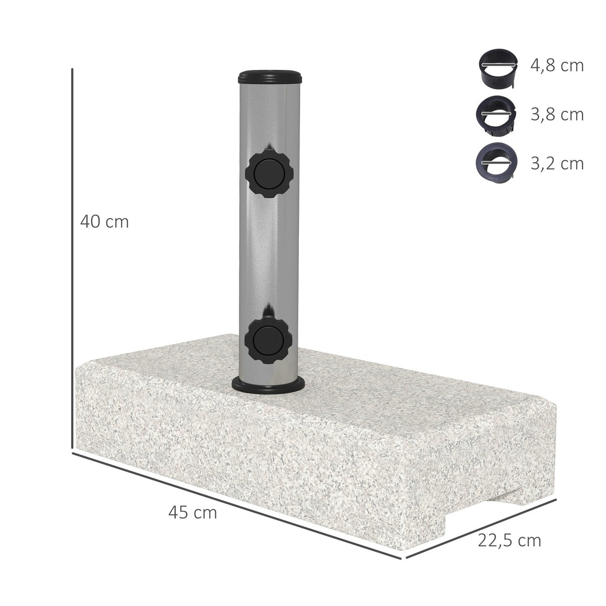 Parasol stand 25kg stand for half-round parasol with Ø 32/38/48 mm pole, parasol base for garden, balcony, granite, gray 45 x 22.5 x 40 cm