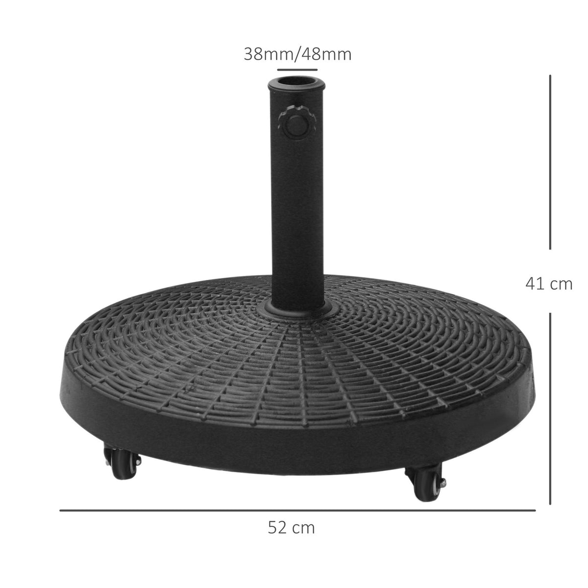 Parasol stand 25 kg umbrella base with wheels rattan look for umbrellas Ø38/48 mm synthetic resin & metal Ø52 x 41cm