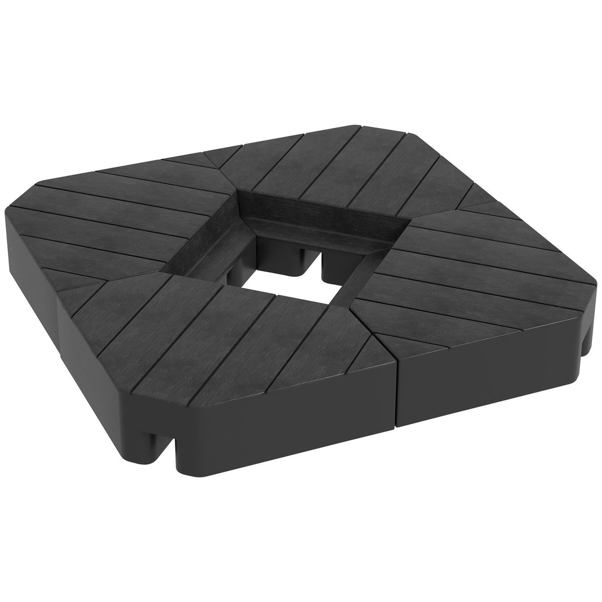Parasol stand 4-piece umbrella weight wood look, umbrella stand for cantilever umbrella, floor cross can be filled with sand/water up to 20/15 kg cantilever umbrella stand weights parasol base HDPE black