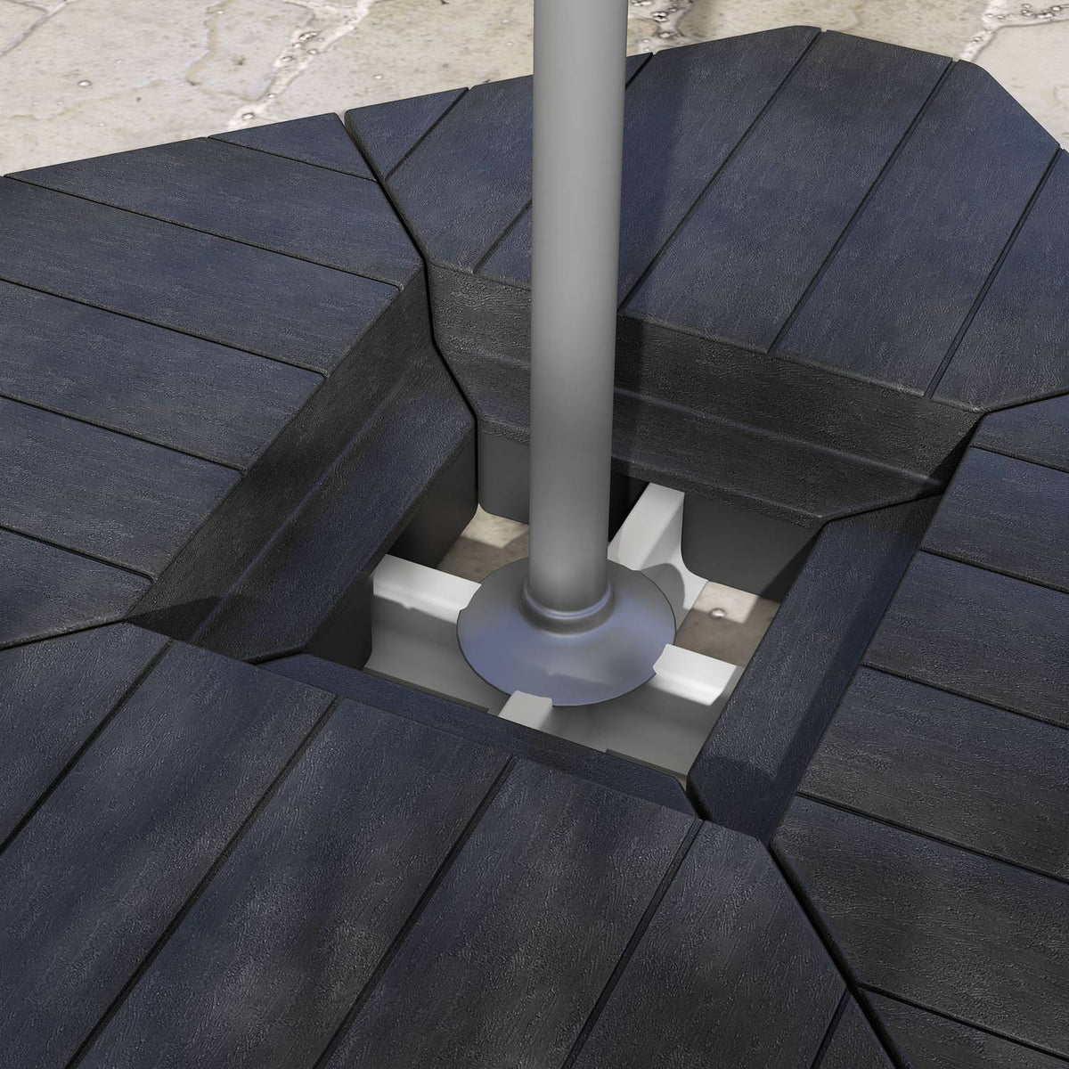 Parasol stand 4-piece umbrella weight wood look, umbrella stand for cantilever umbrella, floor cross can be filled with sand/water up to 20/15 kg cantilever umbrella stand weights parasol base HDPE black