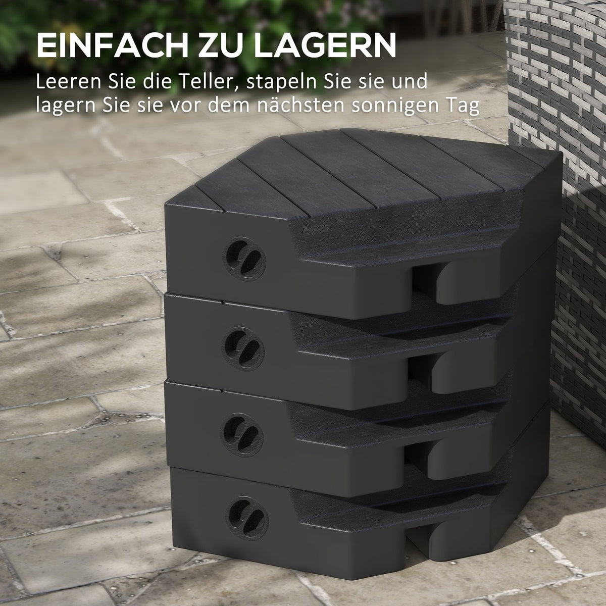 Parasol stand 4-piece umbrella weight wood look, umbrella stand for cantilever umbrella, floor cross can be filled with sand/water up to 20/15 kg cantilever umbrella stand weights parasol base HDPE black