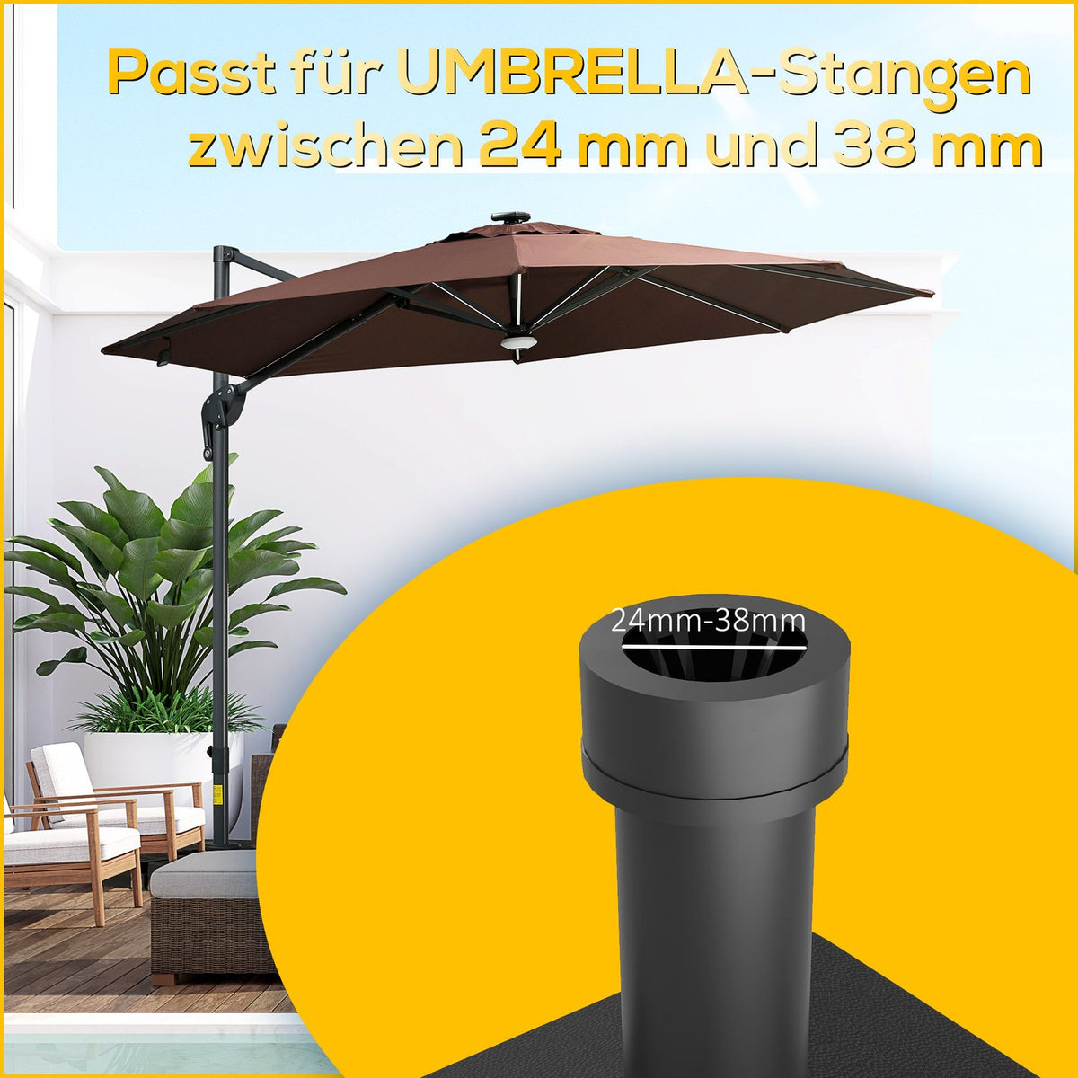 Parasol stand can be filled up to 21kg, umbrella stand with wheels, square umbrella holder, umbrella weight, stand for parasol 24-38mm tube diameter, for balcony, terrace, black |