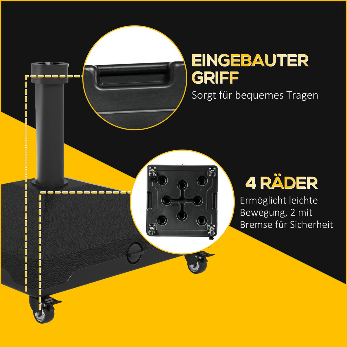 Parasol stand can be filled up to 21kg, umbrella stand with wheels, square umbrella holder, umbrella weight, stand for parasol 24-38mm tube diameter, for balcony, terrace, black |