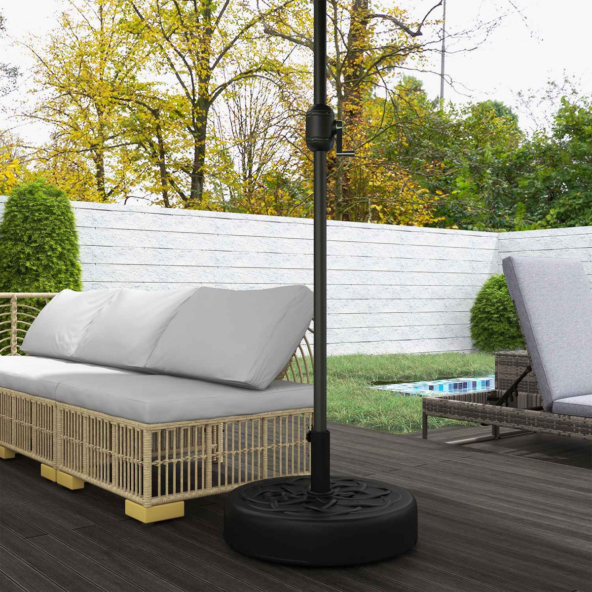 Parasol stand can be filled up to 35 kg Umbrella stand, round umbrella holder, umbrella weight, stand for parasol Ø38/48 mm, for balcony, terrace, garden, black