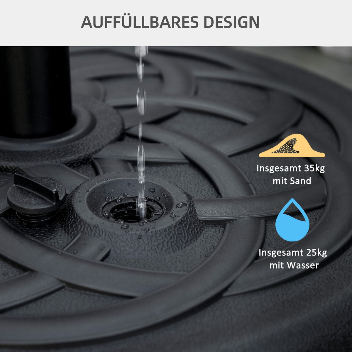 Parasol stand can be filled up to 35 kg Umbrella stand, round umbrella holder, umbrella weight, stand for parasol Ø38/48 mm, for balcony, terrace, garden, black