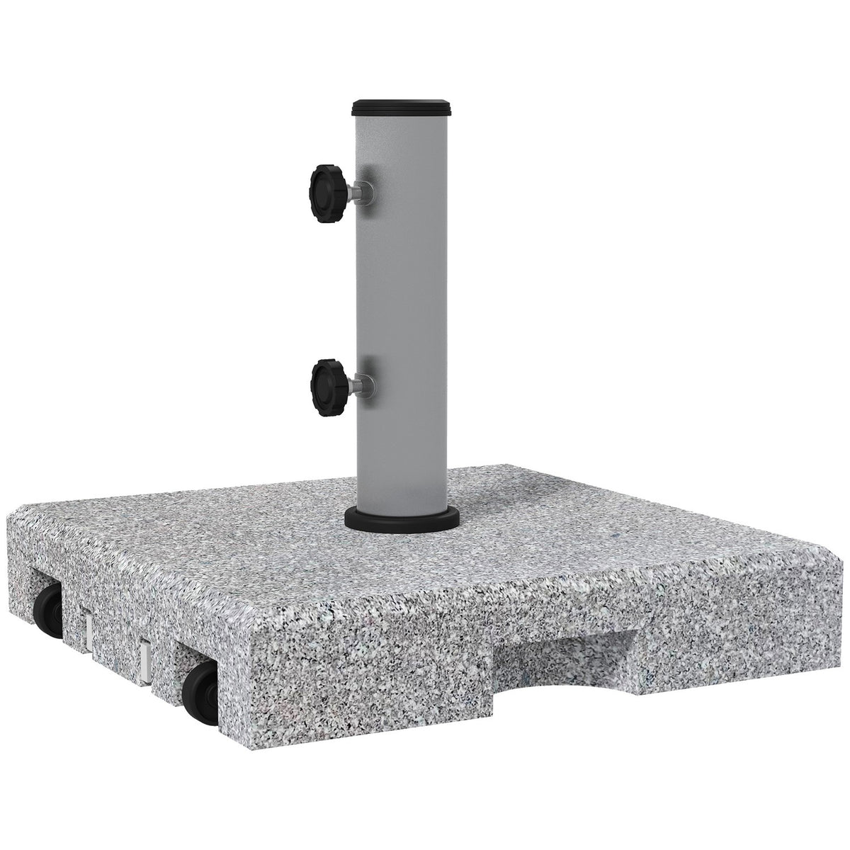Parasol stand (made of granite) 28kg parasol base with two knobs on the base for pole diameter Ø 32/38/48 mm, umbrella stand with wheels for garden, balcony, granite, gray