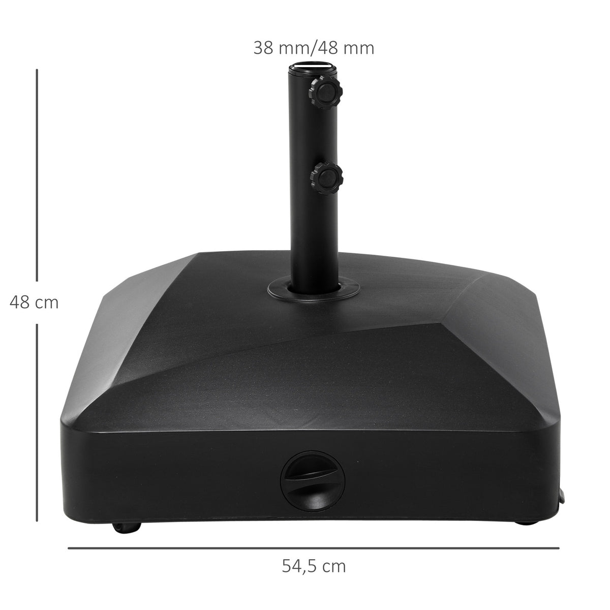 Parasol stand with wheels for Ø38/48mm poles, 43kg water or 60kg sand, stable metal stand for garden & terrace