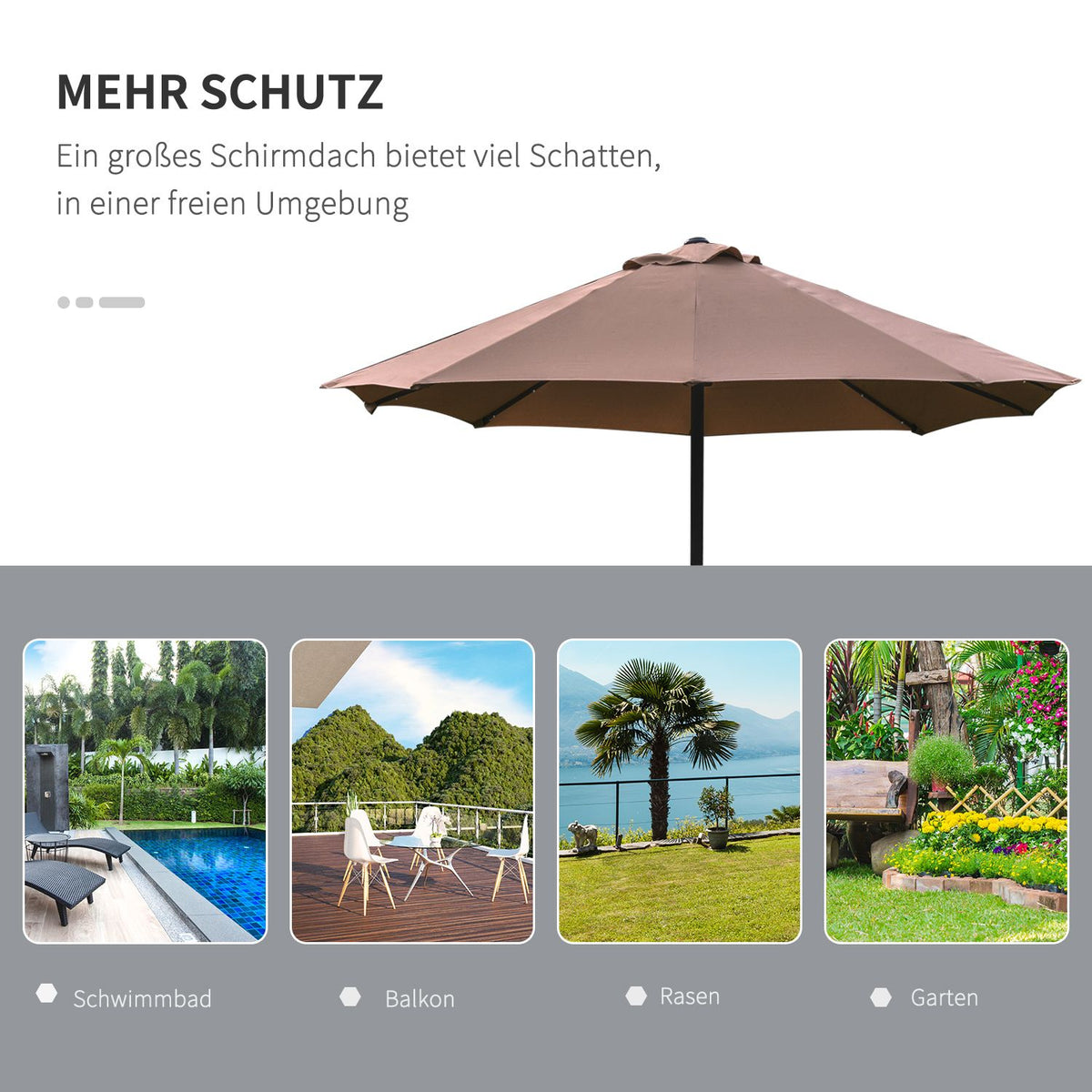 Parasol with LED double parasol 440 x 260 cm garden umbrella patio umbrella large oval with hand crank and metal frame in khaki