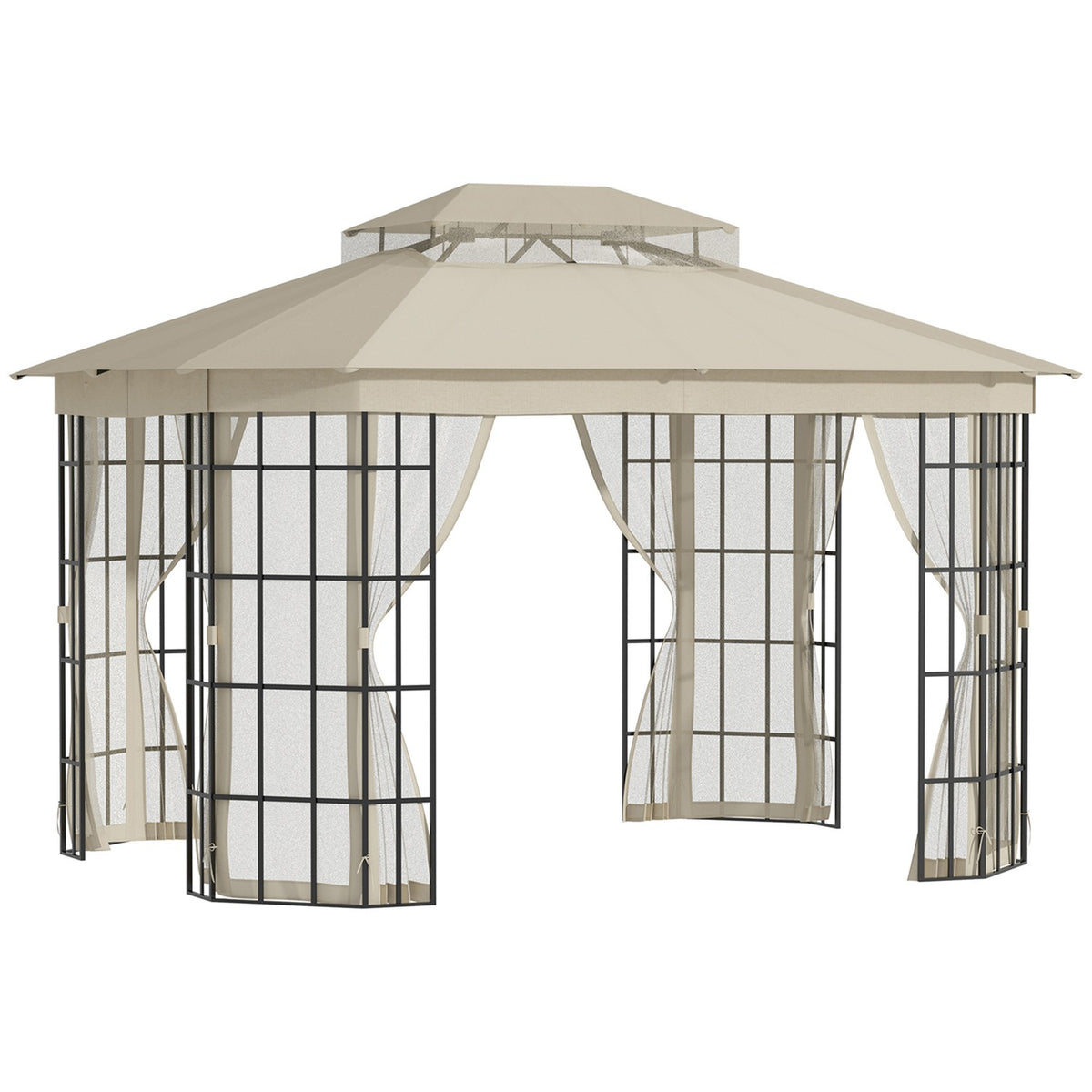Party Tent 3.65X3M Double Roof Mosquito Net Metal Black Beige