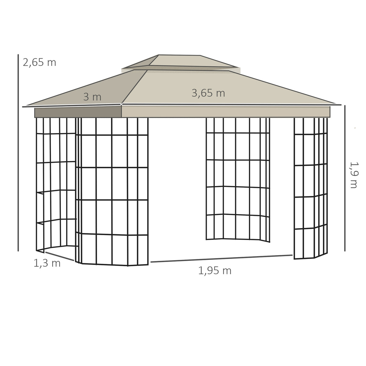Party Tent 3.65X3M Double Roof Mosquito Net Metal Black Beige