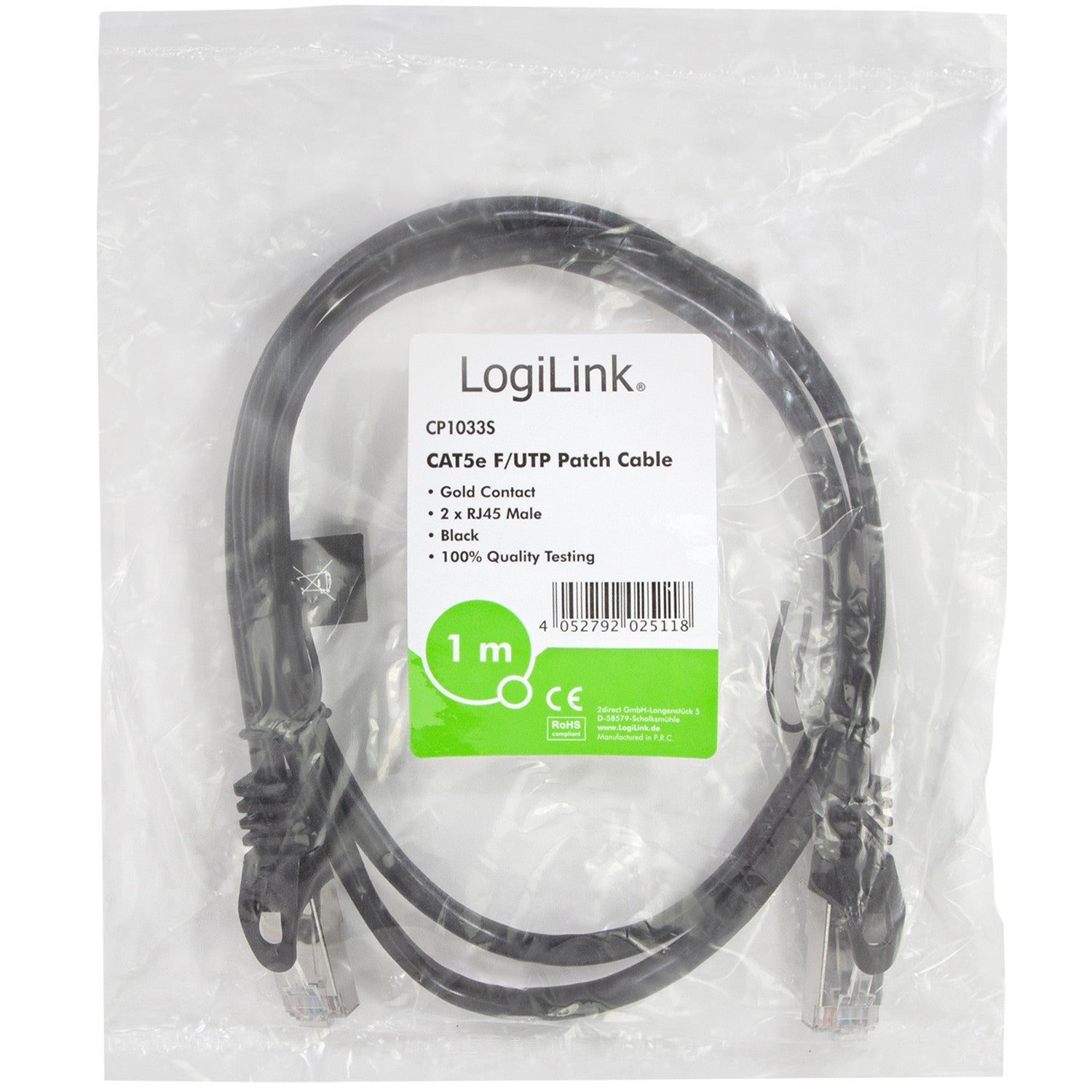 Patch cable Cat5e F/UTP Ecoline 1m Black