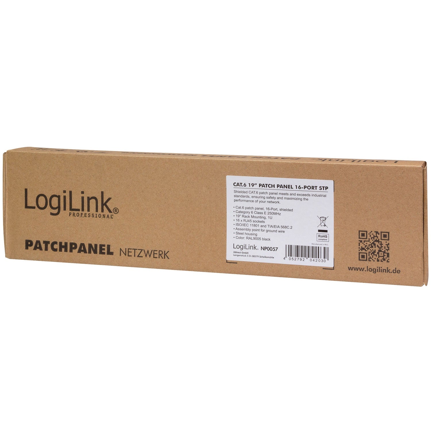 Patch panel 16-ports Cat6 for 19" rack U1 Black