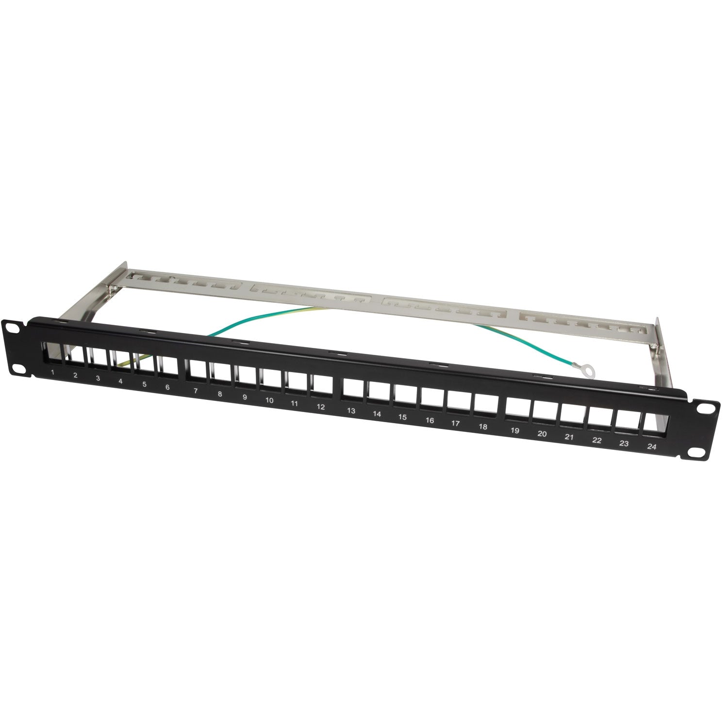 Patch panel for 24 Keystone sockets for 19" rack U1 Black
