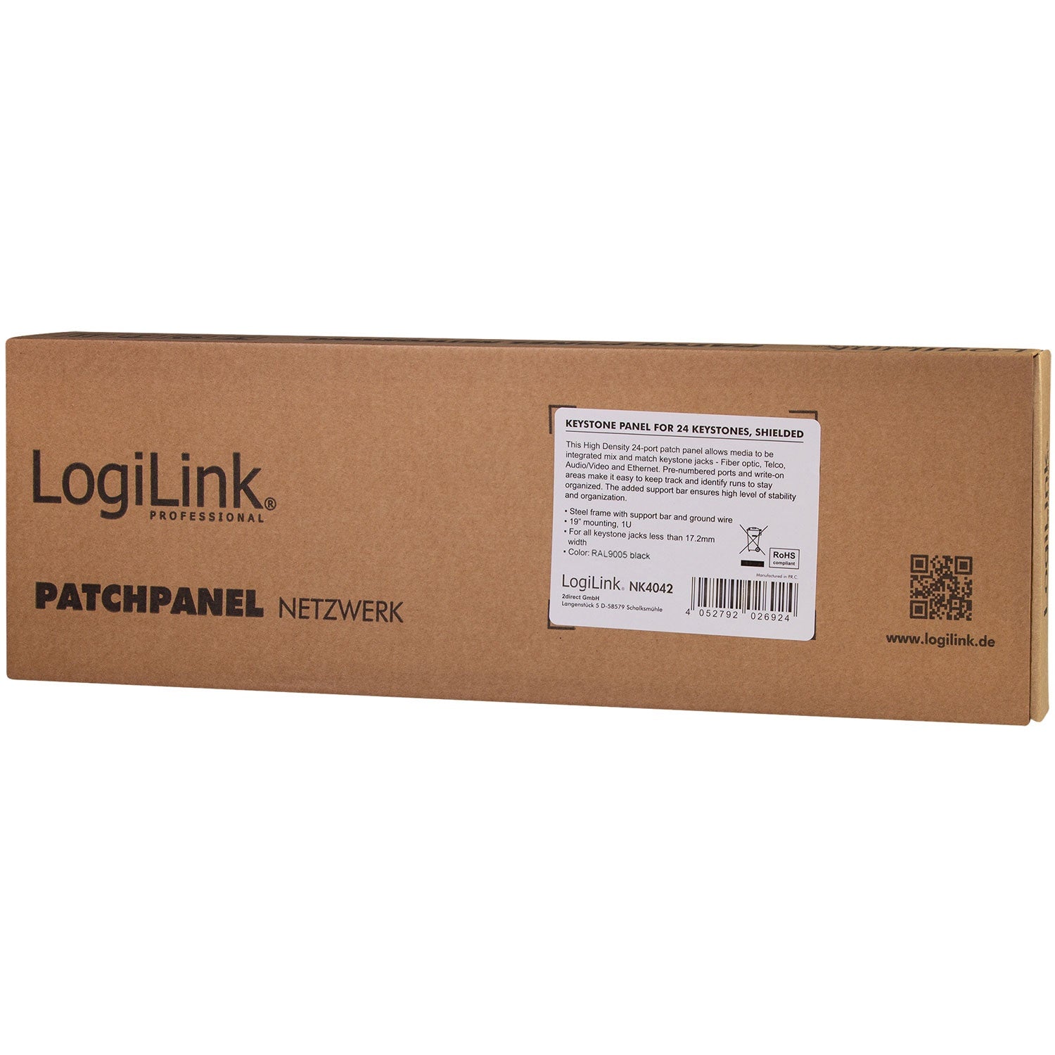 Patch panel for 24 Keystone sockets for 19" rack U1 Black