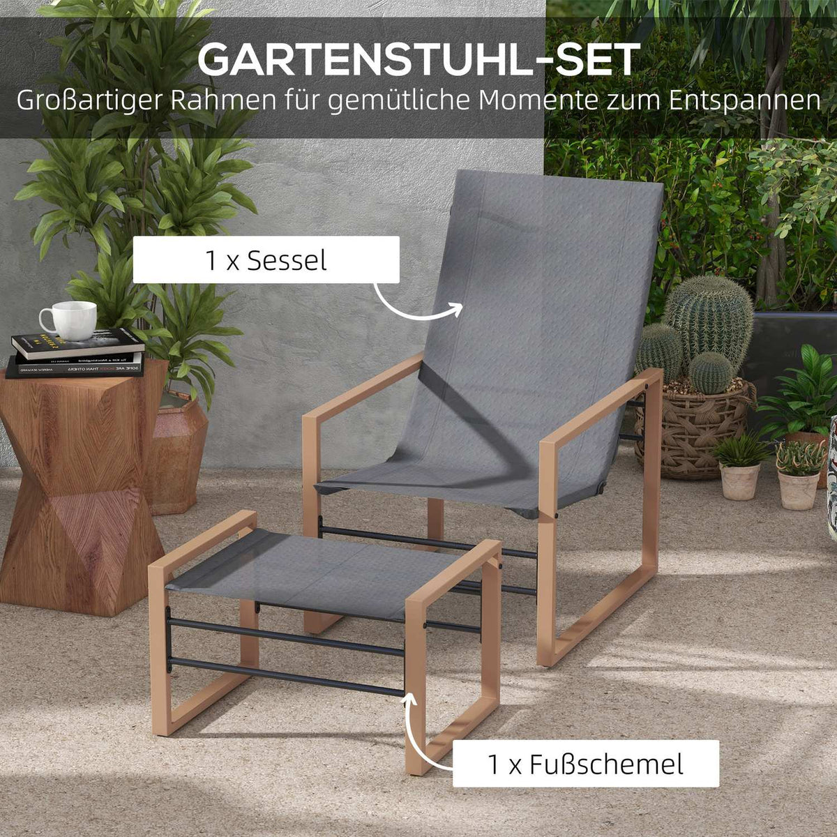 Patio Chair Stool Garden Chair Set Mesh Cover Metal Frame Dark Gray
