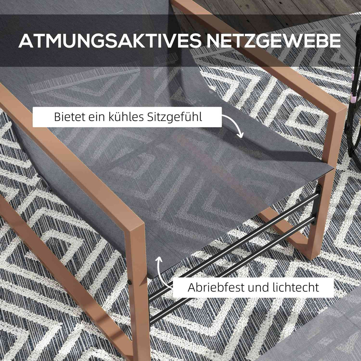 Patio Chair Stool Garden Chair Set Mesh Cover Metal Frame Dark Gray