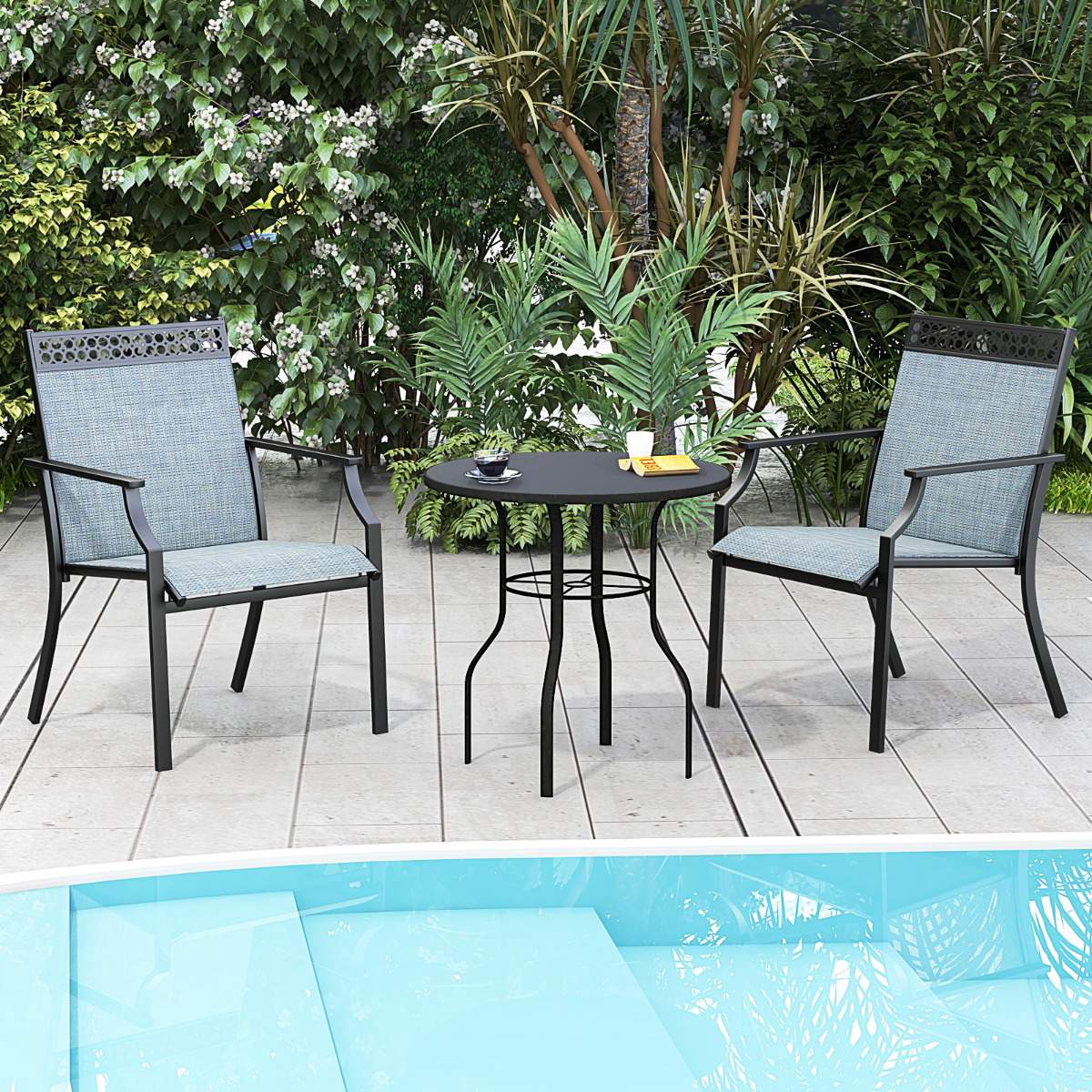 Patio Chairs Set of 2, All-Weather Breathable Fabric, Blue