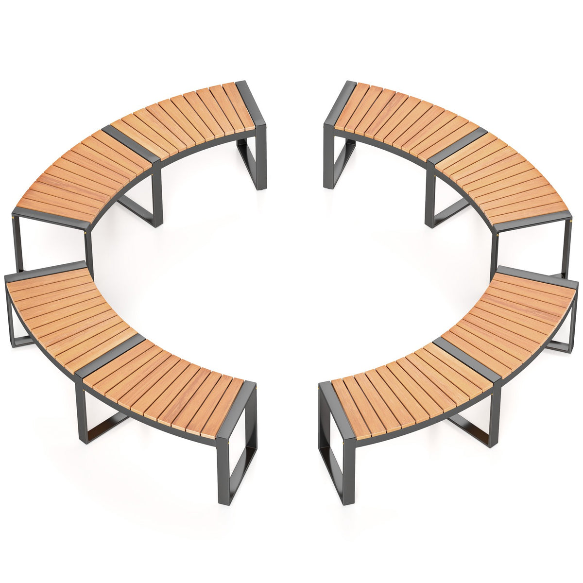 Patio Curved Bench Set, 2-Piece, Acacia Wood, Metal Legs