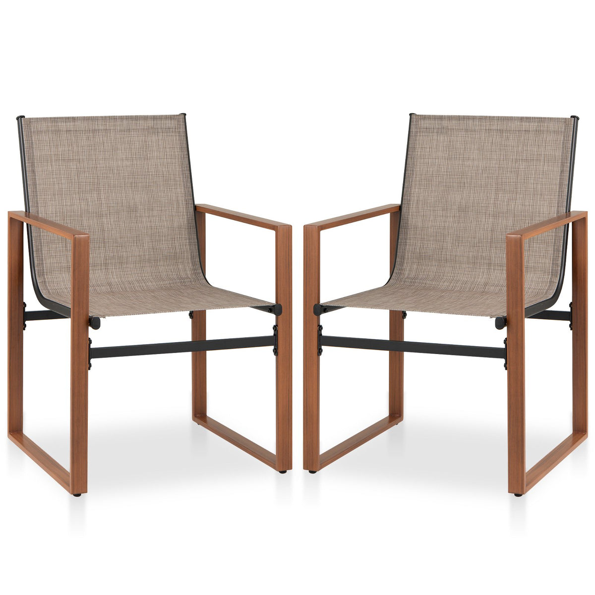 Patio Dining Chairs Set of 2, Breathable Fabric, Brown
