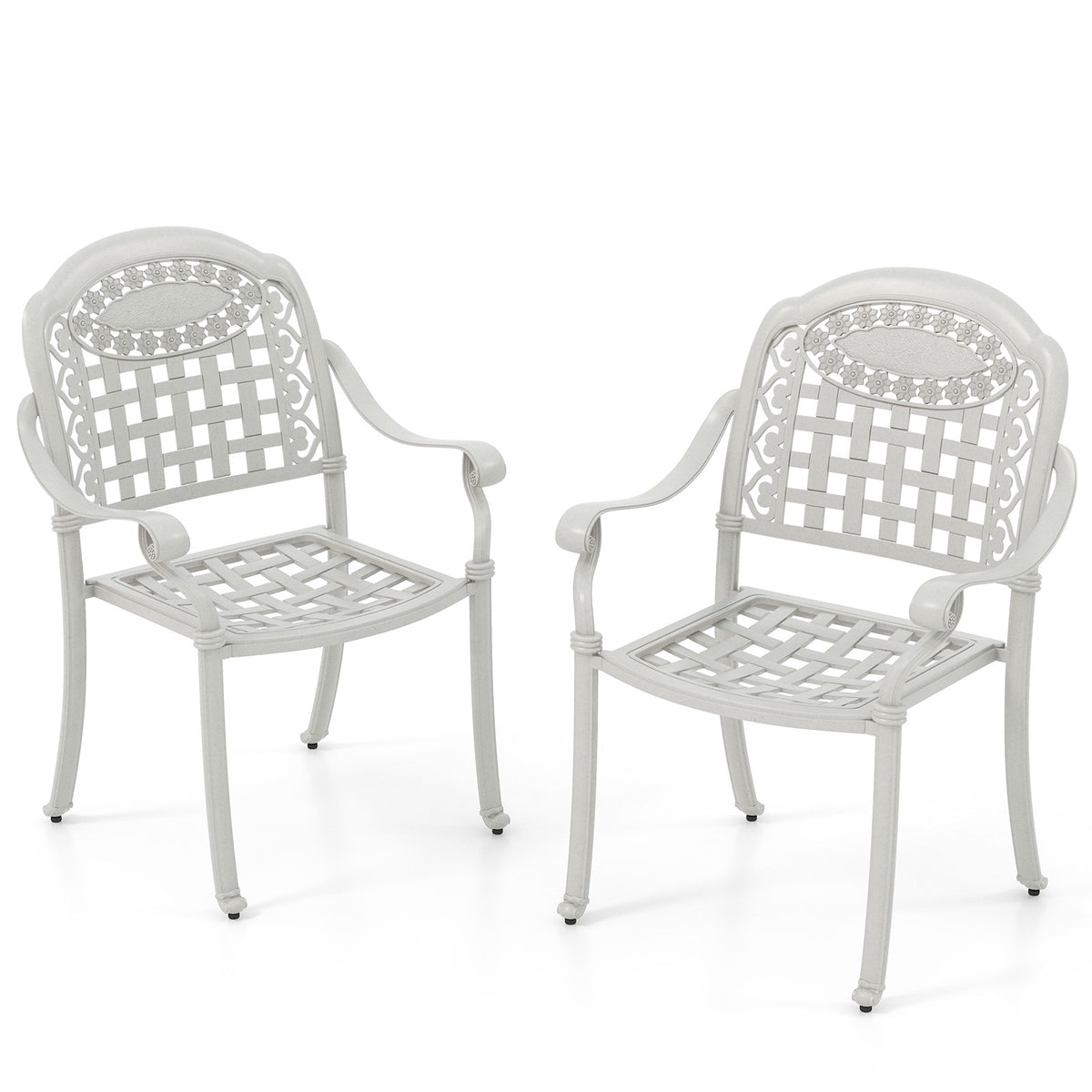 Patio Dining Chairs, Set of 2, Cast Aluminum, White