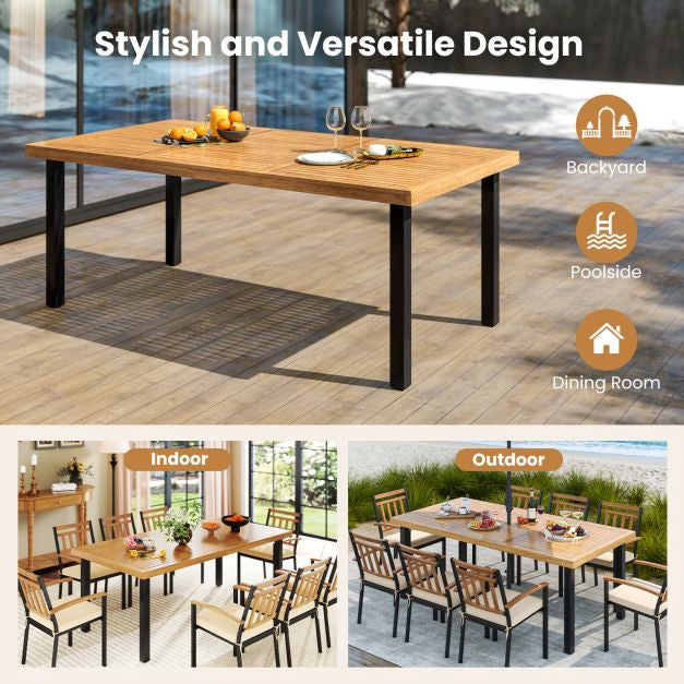 Patio Dining Table 200x100cm, Acacia Top, Umbrella Hole