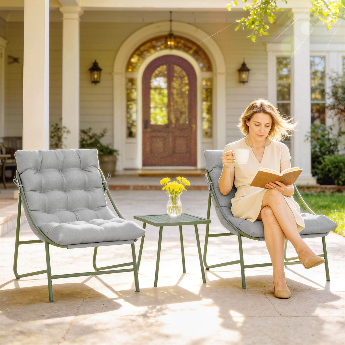 Patio Furniture Set – 2 Chairs, Table, Steel Frame