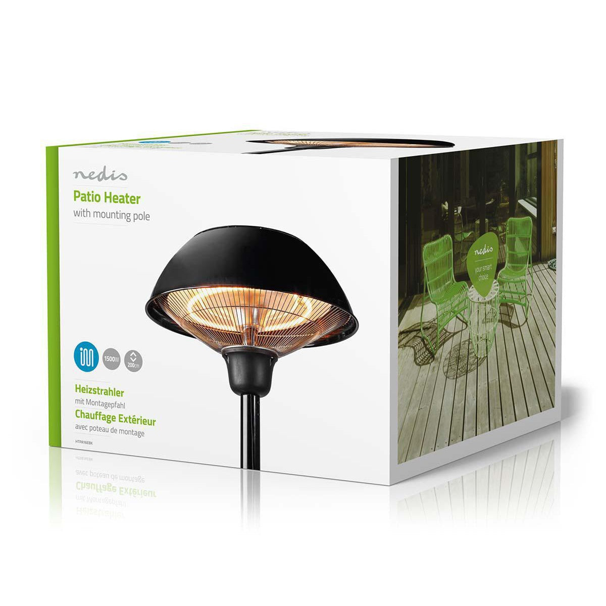 Patio Heater | 1500 W | 1 Heat Setting | Fall over protection | IP34 | Black