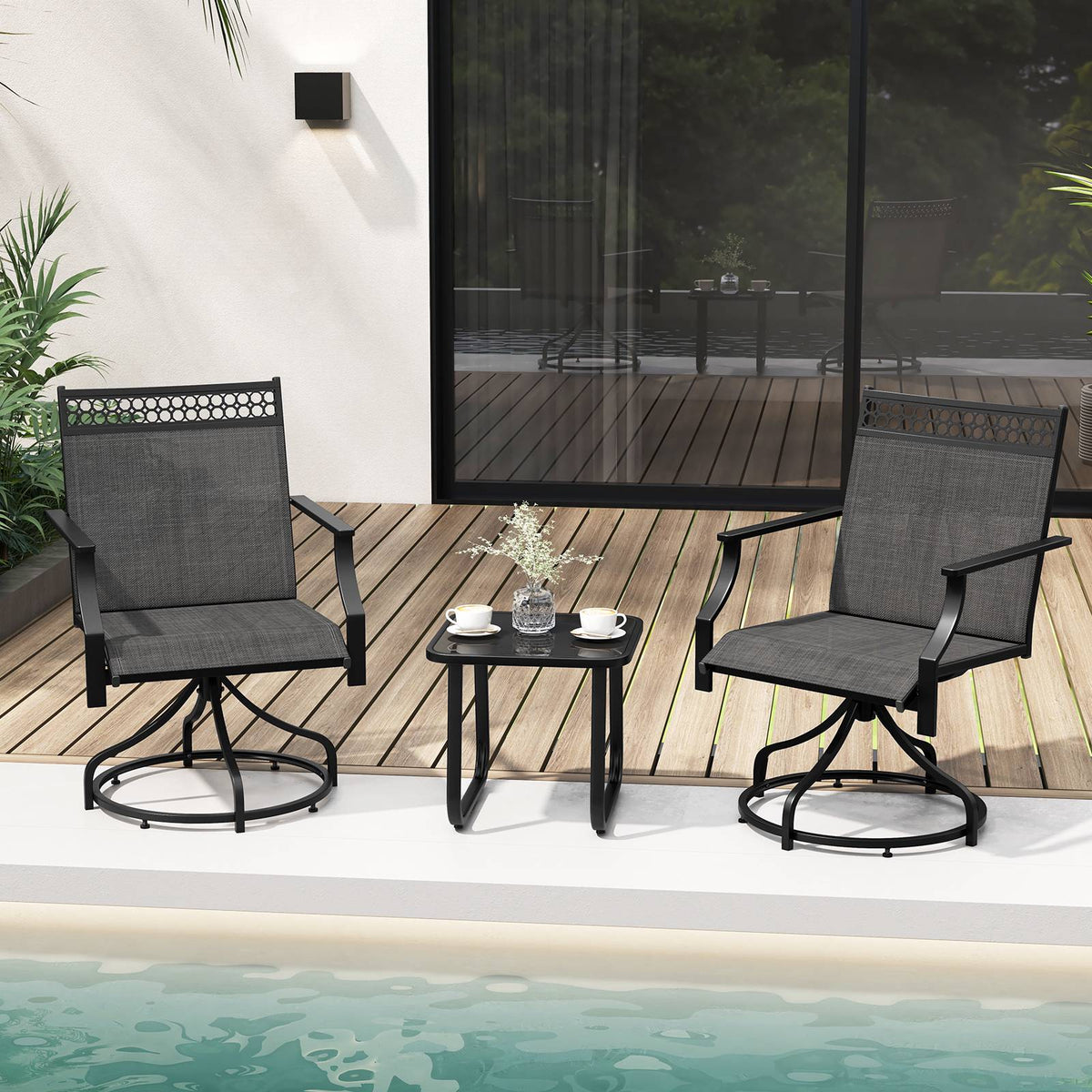 Patio Swivel Dining Chairs, Set of 2, Quick-Dry, Gray