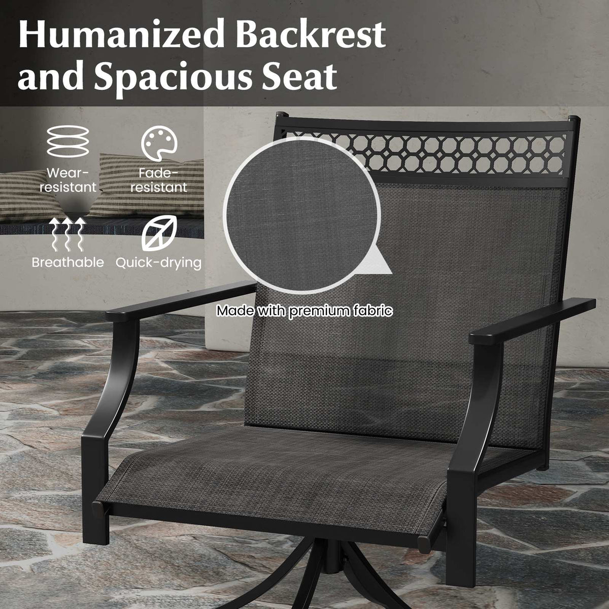 Patio Swivel Dining Chairs, Set of 2, Quick-Dry, Gray