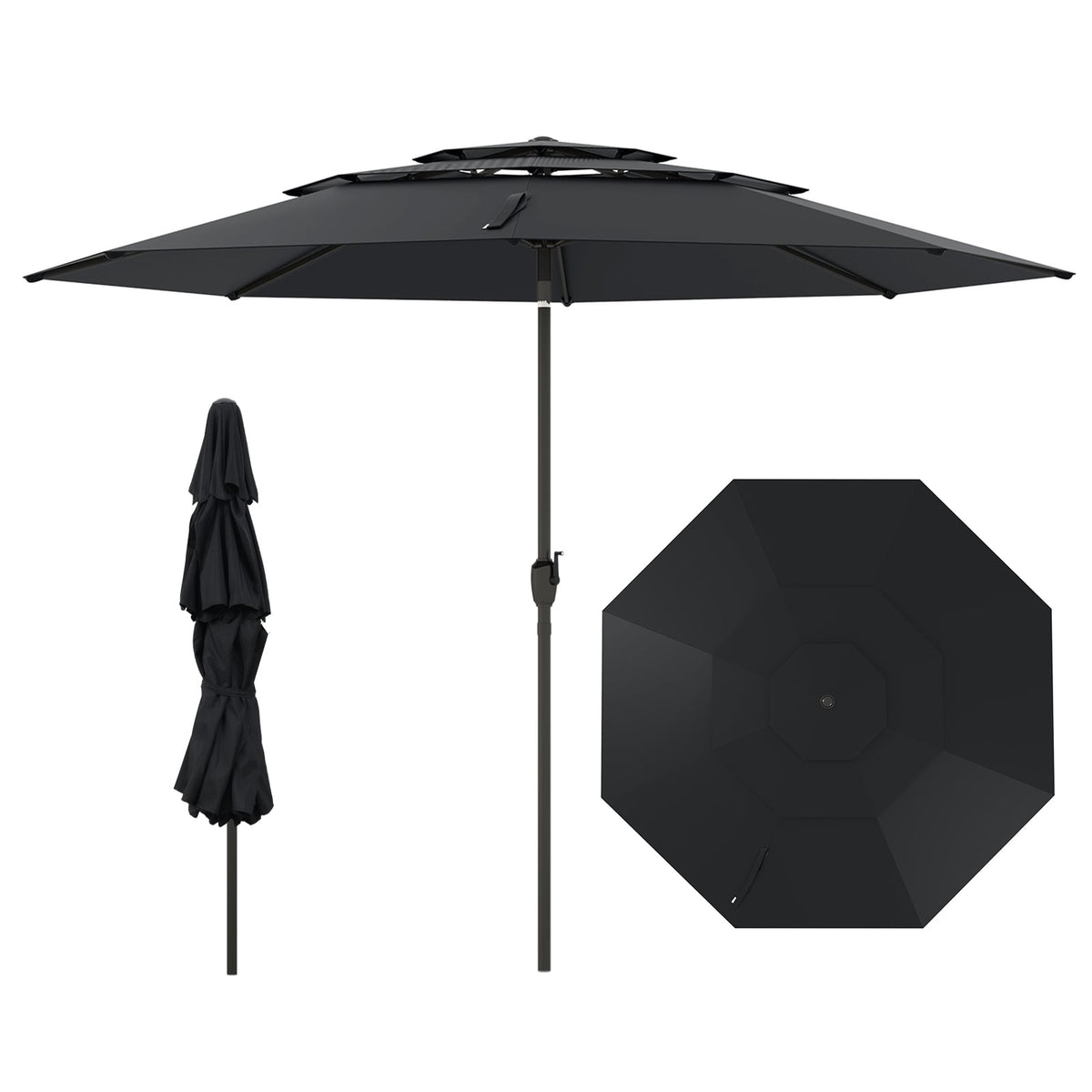 Patio Umbrella, 300 cm, Ventilated, Tilt Function, Black