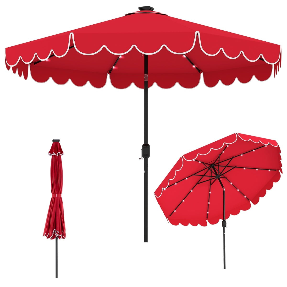 Patio Umbrella 300 cm with Solar LED Lights and Crank