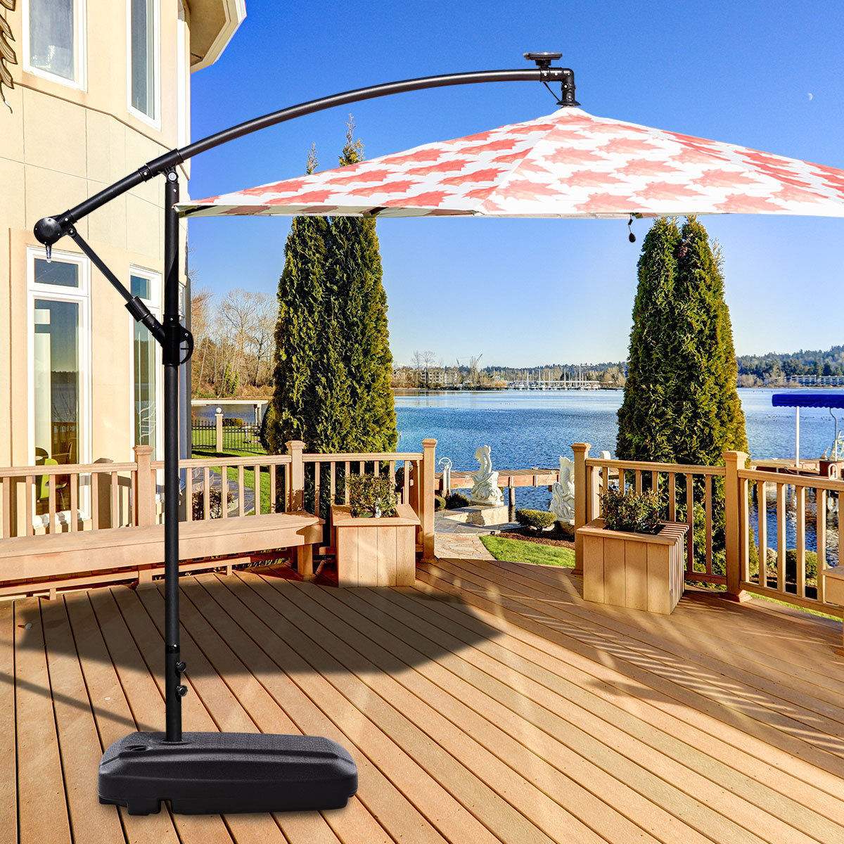 Patio Umbrella Base, 60L Water-Sand Fill, Wheeled