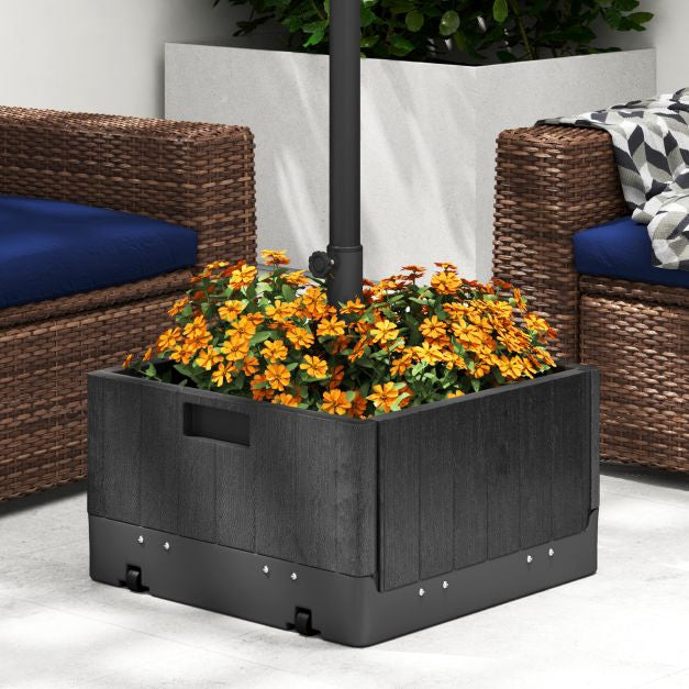 Patio Umbrella Base With Planter, Tray, Weighted Bag