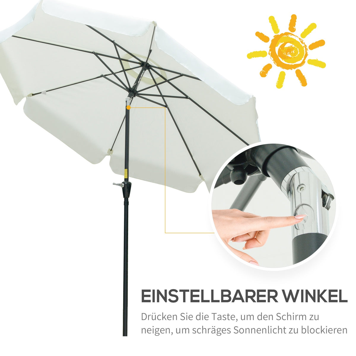 Patio Umbrella Market Umbrella Ø2.66M, Uv Protection 50+, 8 Ribs, Adjustable, Beige