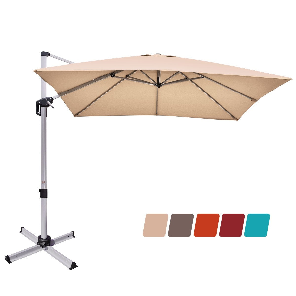 Patio Umbrella with Cross Base, Aluminum Pole, 360° Rotation