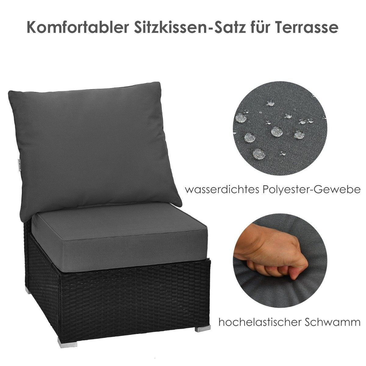 Patio cushion set with non-slip rope straps & thick seat cushion & back cushion grey