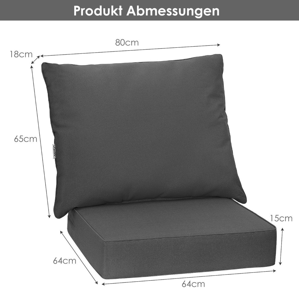 Patio cushion set with non-slip rope straps & thick seat cushion & back cushion grey
