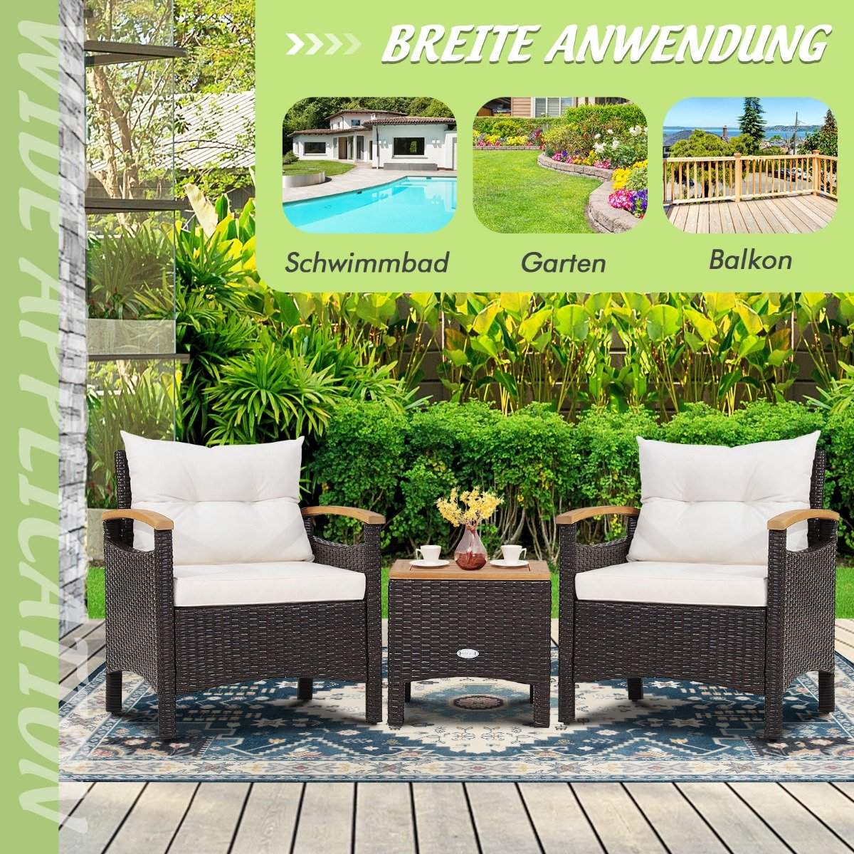 Patio furniture set Wicker furniture set for outdoor use with coffee table white