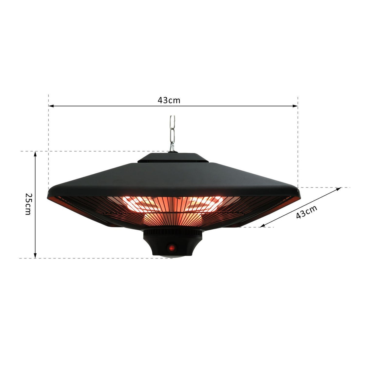 Patio heater ceiling heater remote control LED lighting 2000W 43x43x25cm
