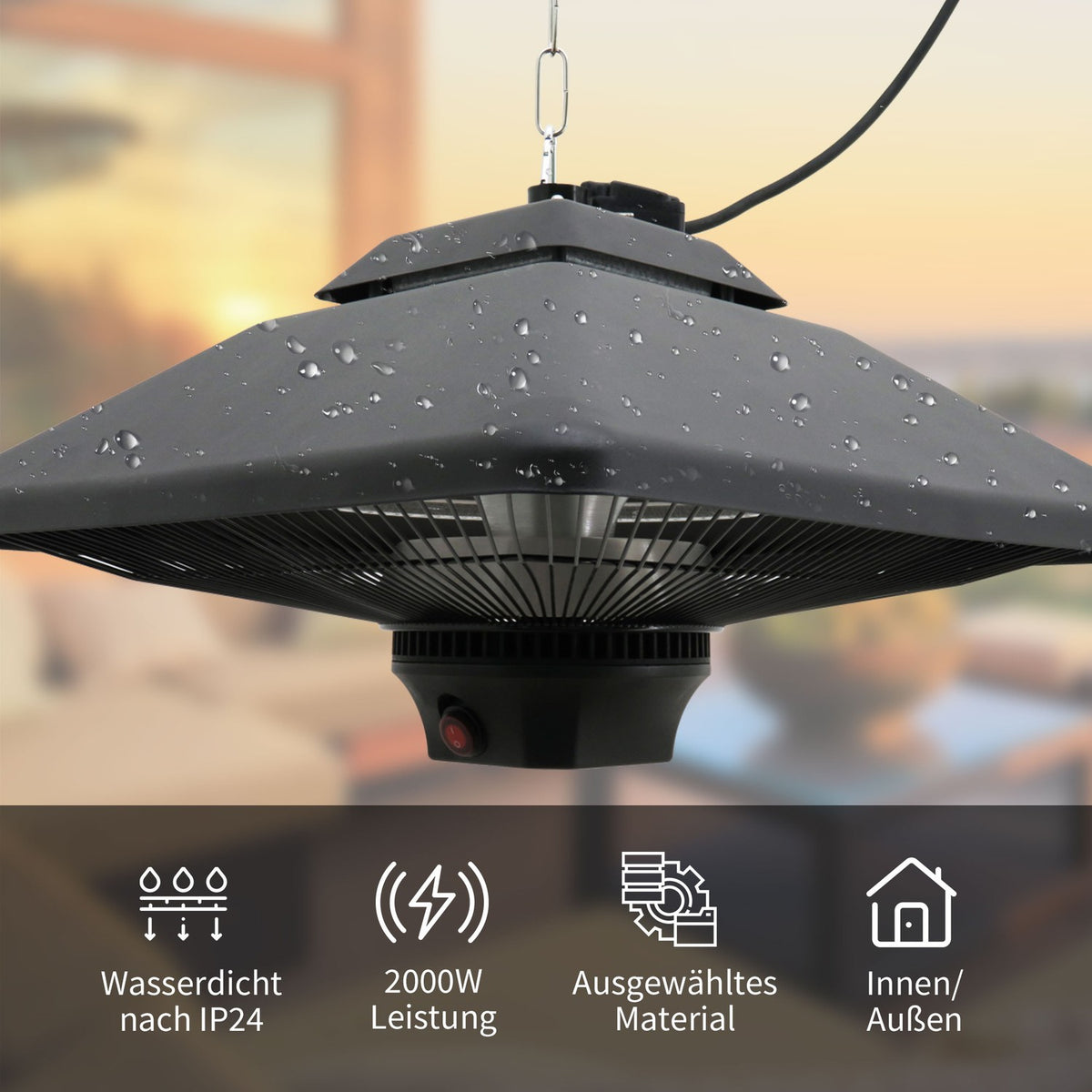 Patio heater ceiling heater remote control LED lighting 2000W 43x43x25cm