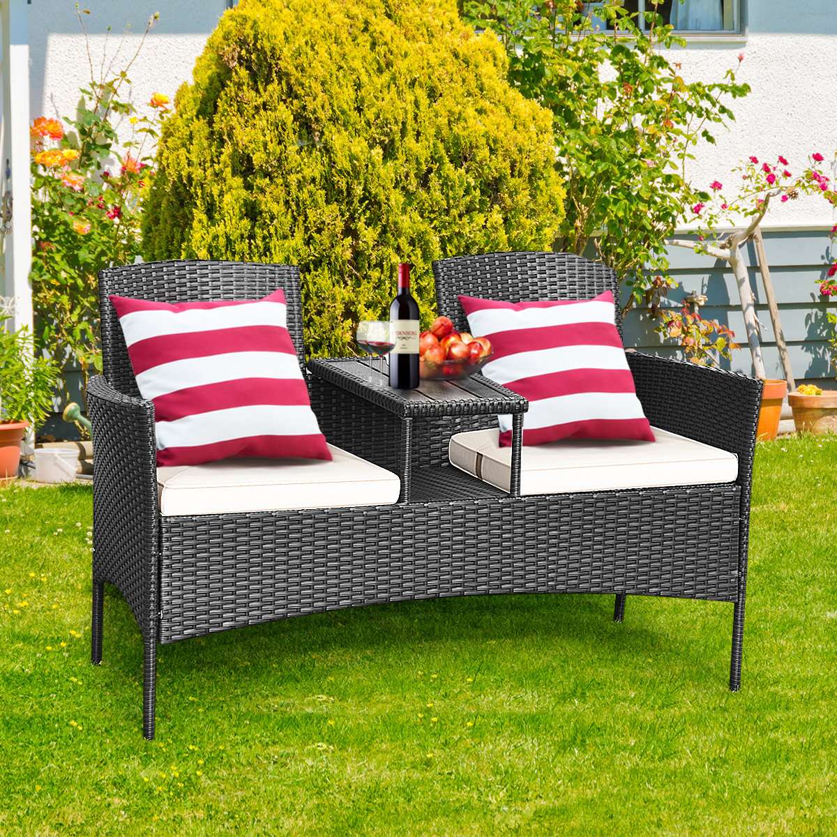 Patio sofa wear-resistant garden furniture set 138 x 62 x 85 cm white