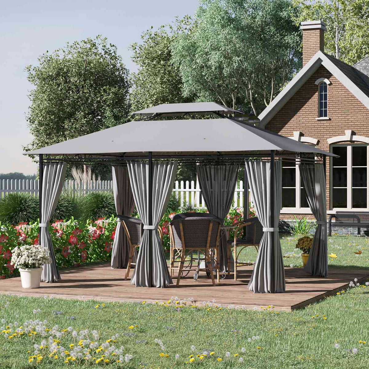 Pavilion 3x4m garden pavilion with 6 side panels, party tent, marquee with double roof, waterproof, dark gray for garden & events |