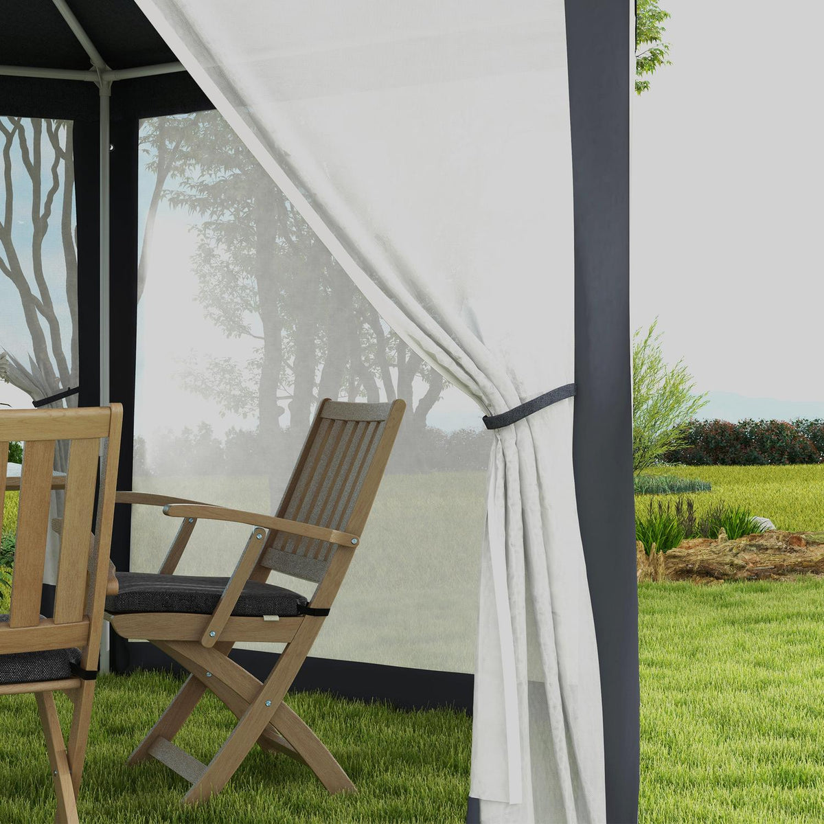 Pavilion 4x4 m garden pavilion with mosquito net, hexagonal, party tent made of polyester & metal, dark gray for garden parties