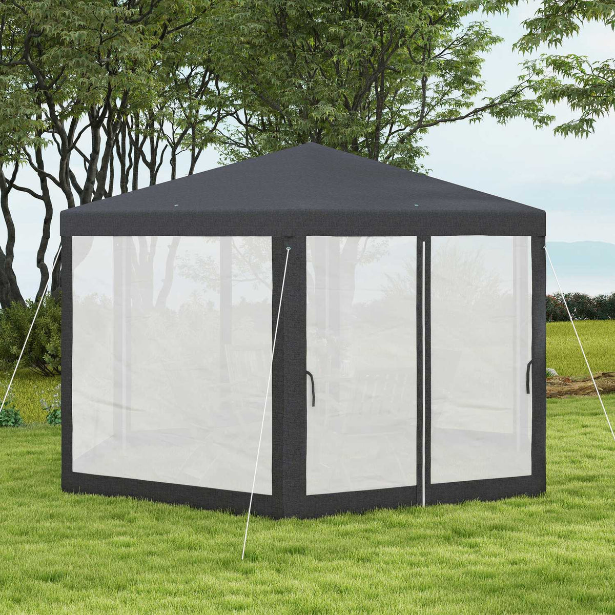 Pavilion 4x4 m garden pavilion with mosquito net, hexagonal, party tent made of polyester & metal, dark gray for garden parties