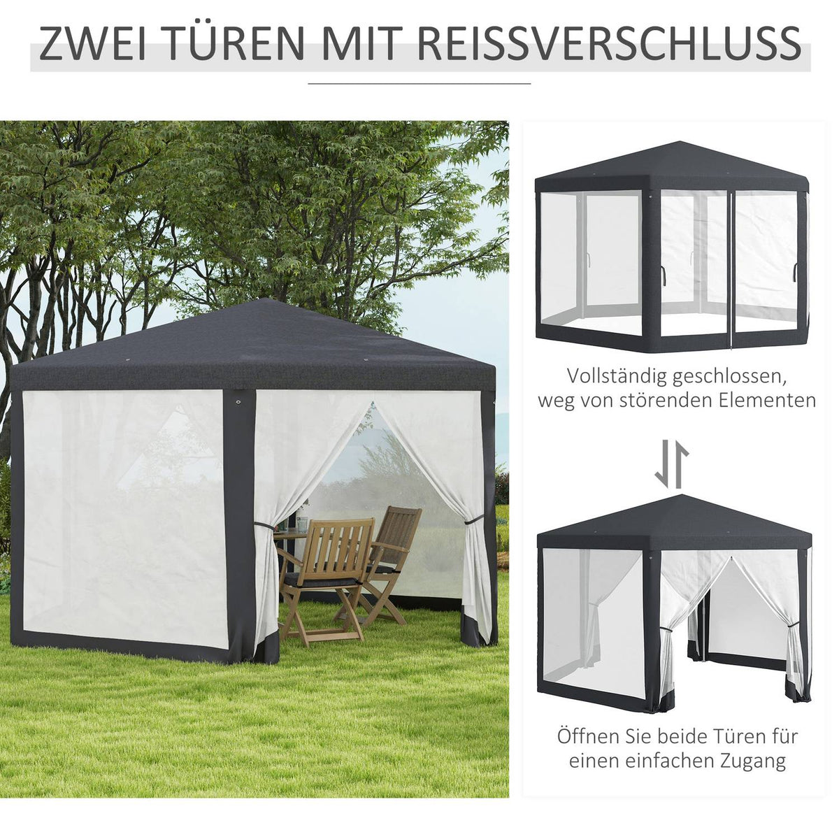 Pavilion 4x4 m garden pavilion with mosquito net, hexagonal, party tent made of polyester & metal, dark gray for garden parties